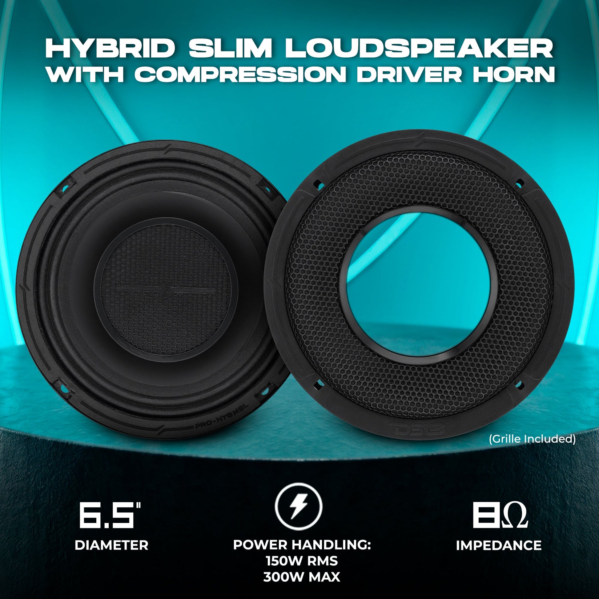 PRO 6.5" Shallow Coaxial Hybrid Mid-Range Loudspeaker with Built-in Driver | 150W RMS 8-Ohm.