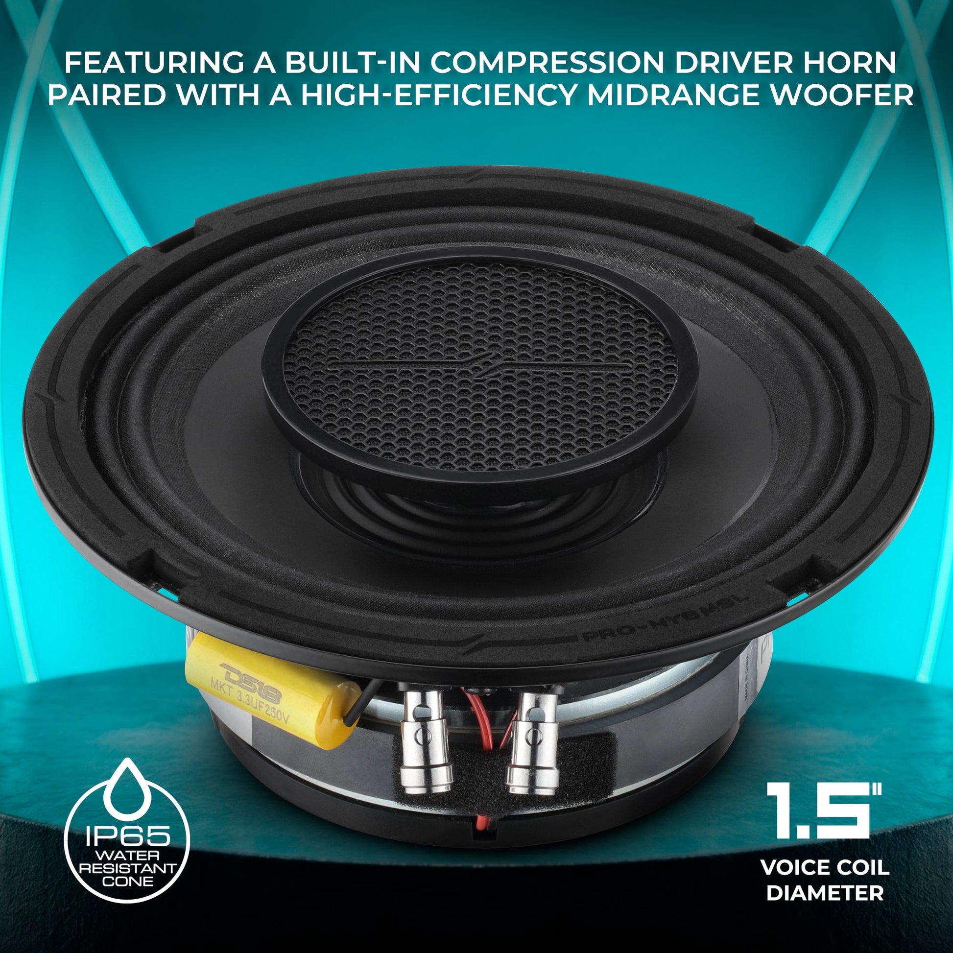 PRO 6.5" Shallow Coaxial Hybrid Mid-Range Loudspeaker with Built-in Driver | 150W RMS 8-Ohm.