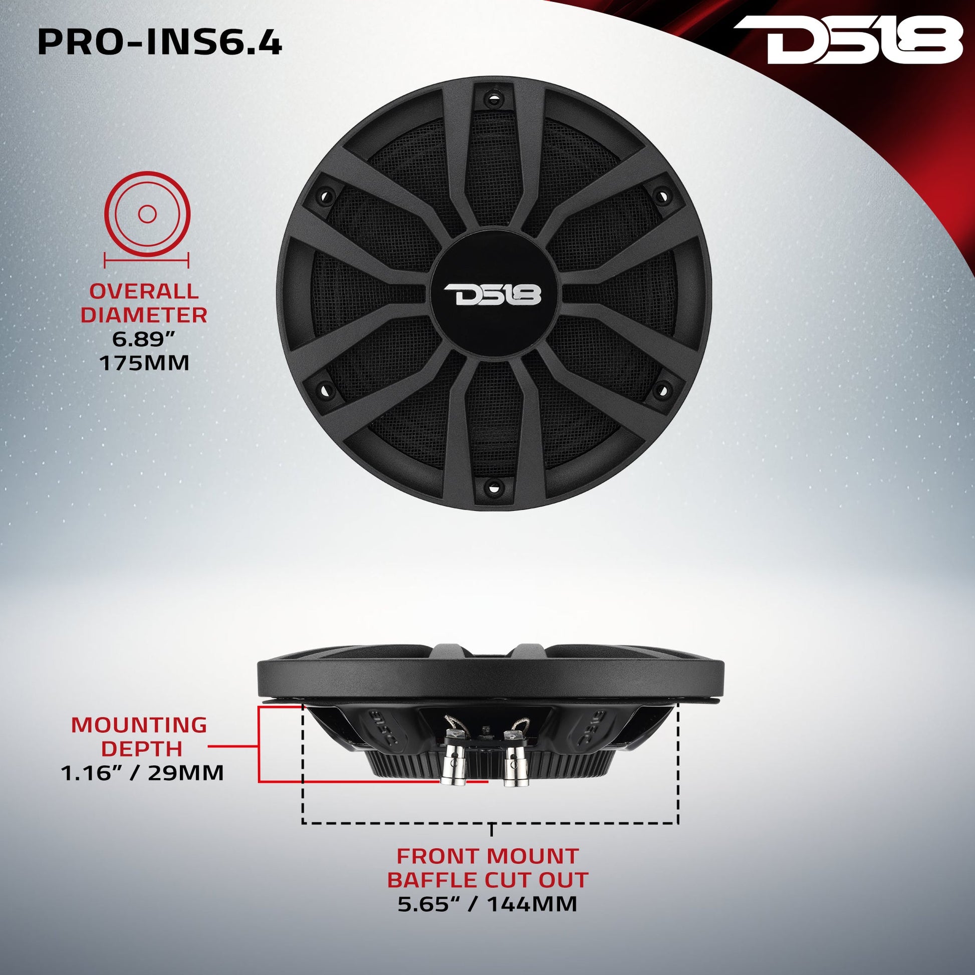 6.5” Ultra Slim Mid-Range Loudspeaker with Neodymium Magnet | 120W RMS 4-Ohm.