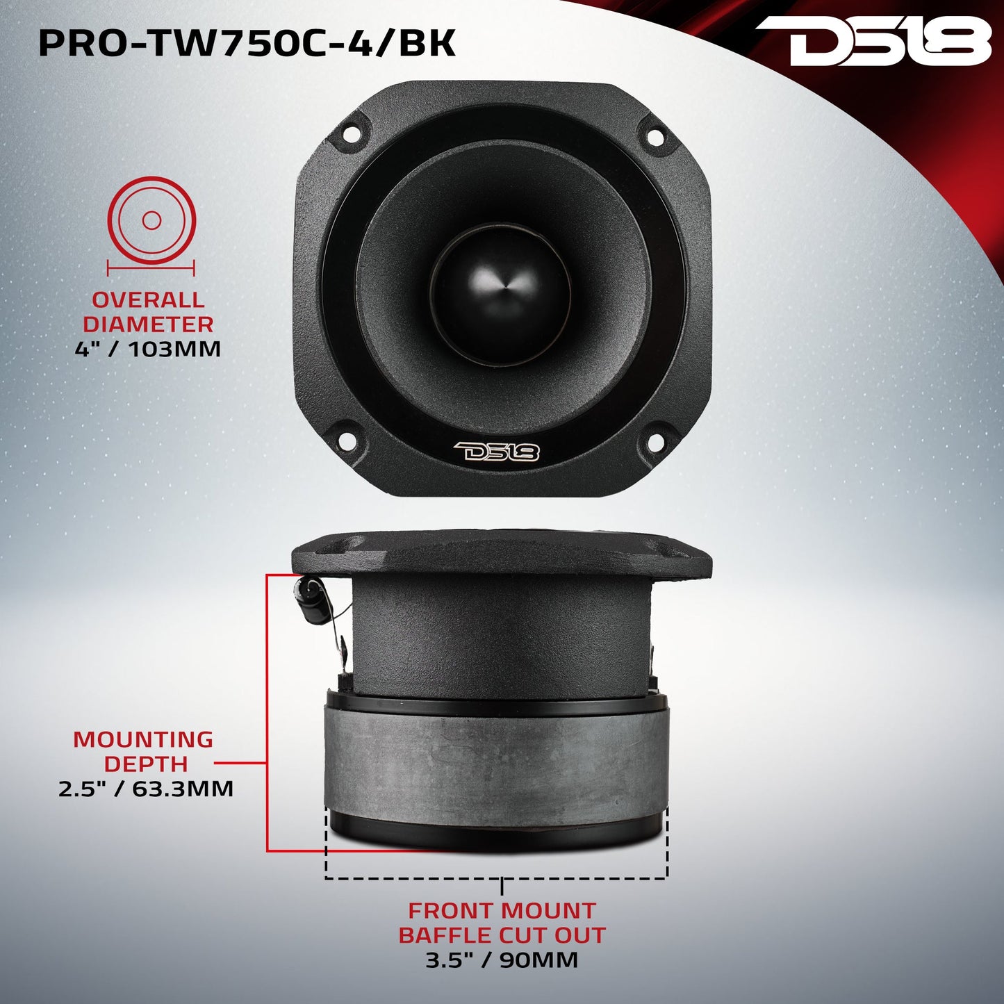4” Super Bullet Tweeter with 1.5” Titanium Voice Coil and Oversized Ferrite Magnet 200 Watts 4-Ohm.