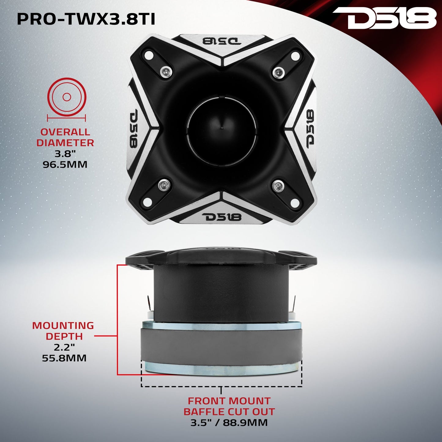 3.8" Super Bullet Tweeter | 250W RMS 1.5" Titanium 8-Ohm Vc