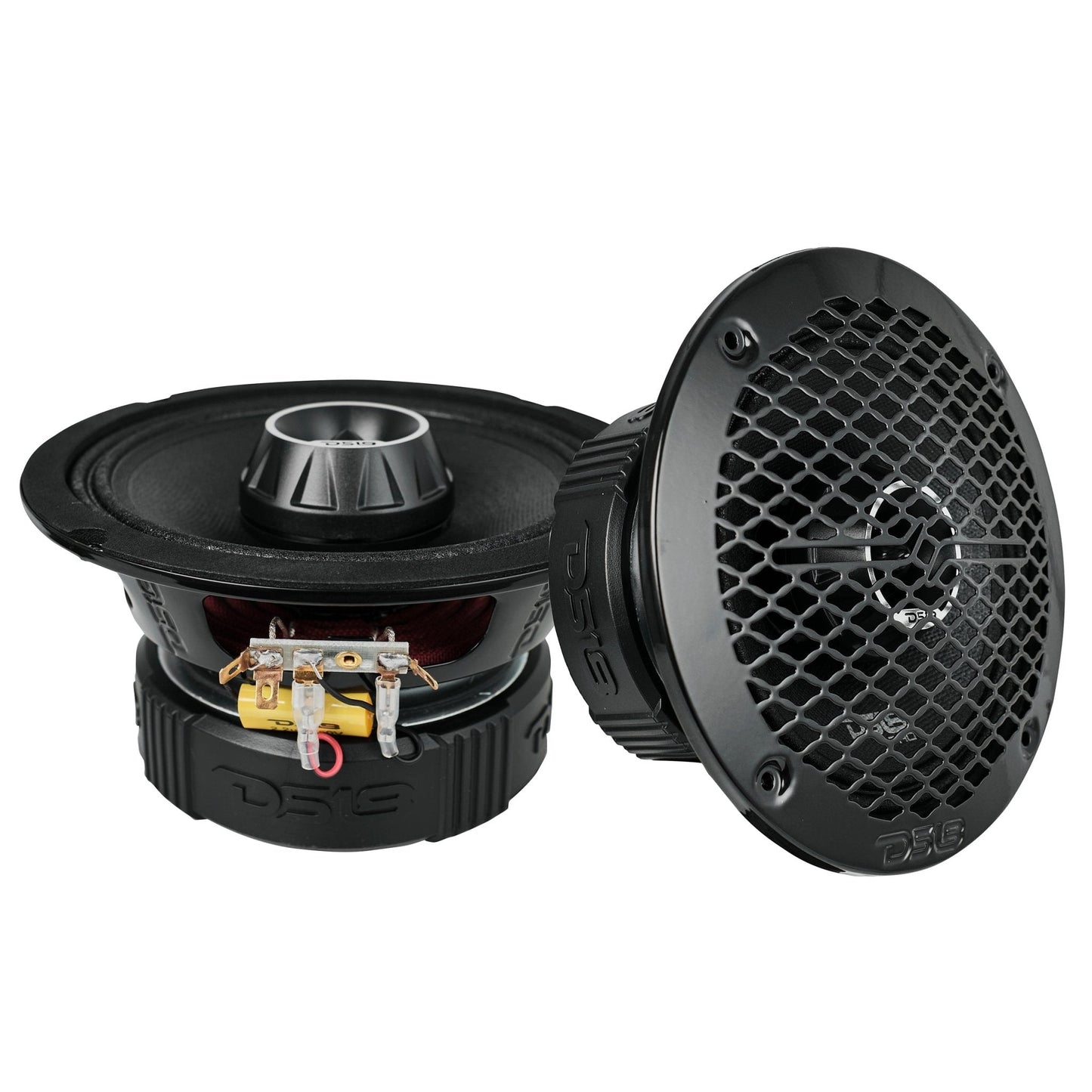 Pro Audio Speaker Bundle: 6.5" Midrange Coaxial Speakers with OEM Speaker Adapters, Amplifier, and Wiring Kit.