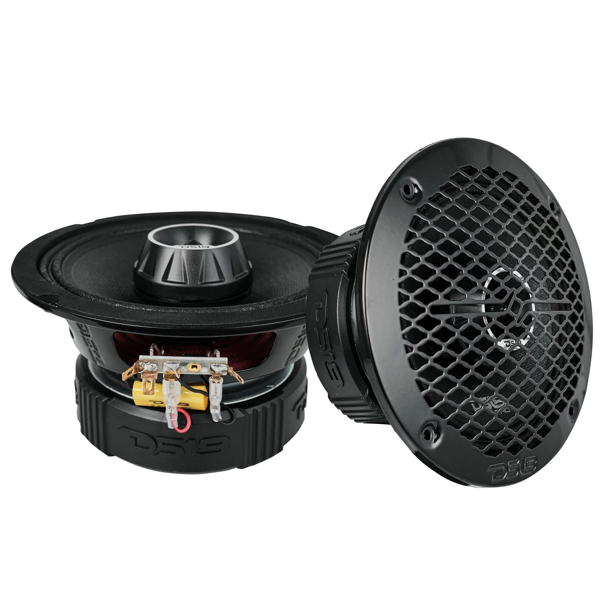 Pro Audio Speaker Bundle: 6.5" Midrange Coaxial Speakers with OEM Speaker Adapters, Amplifier, and Wiring Kit.