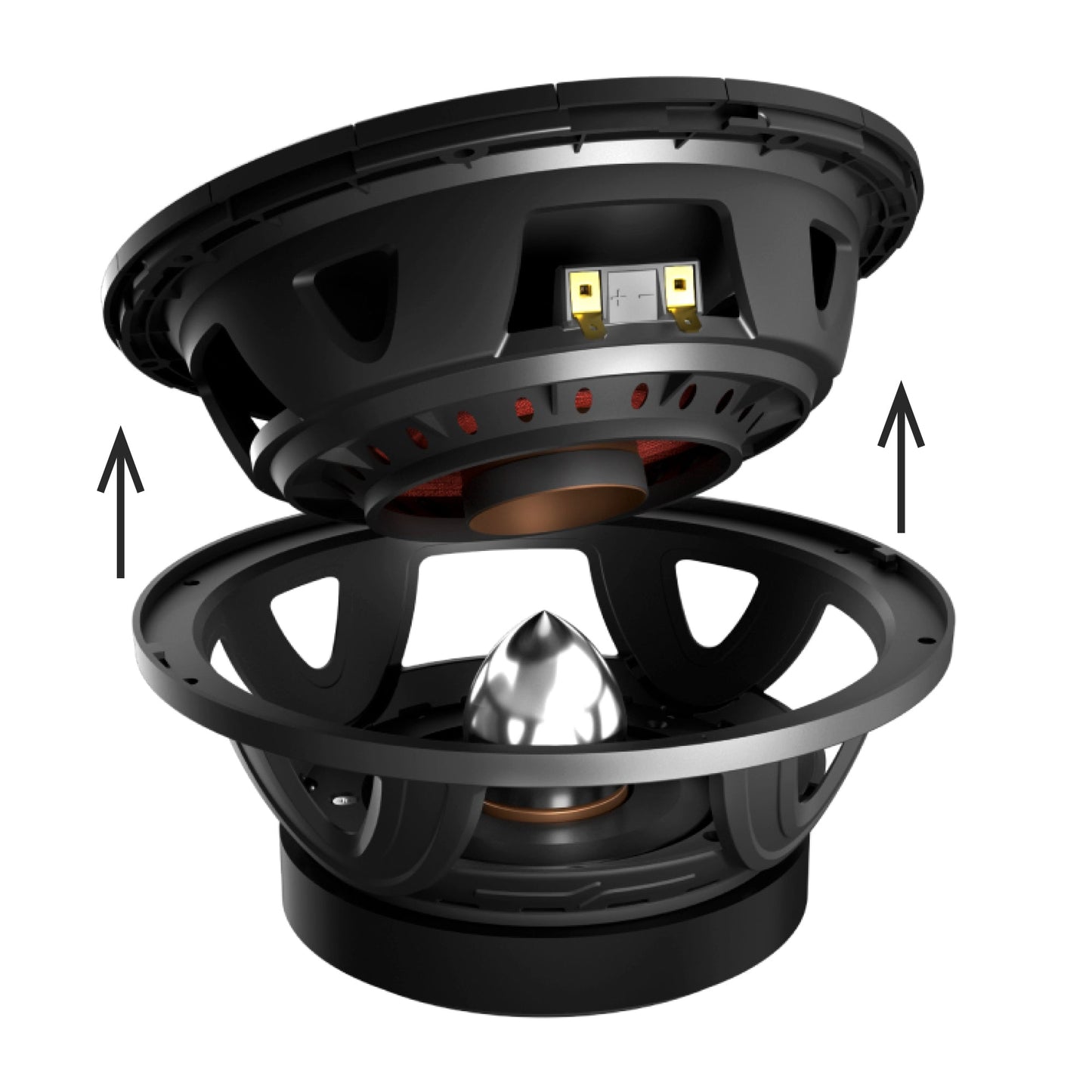 PROJECT360 8” High-Sensitivity Mid-High Loudspeaker with Bullet - 300W RMS 8-Ohm - Rotating Recone Design For Quick Repair.