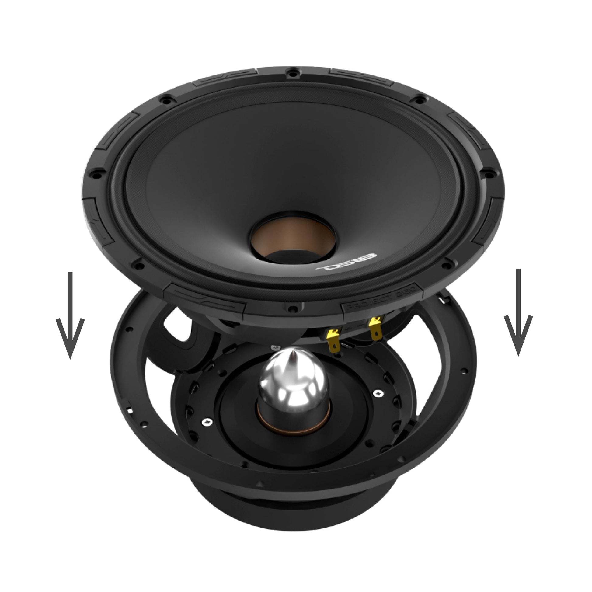 PROJECT360 8” High-Sensitivity Mid-High Loudspeaker with Bullet - 300W RMS 8-Ohm - Rotating Recone Design For Quick Repair.