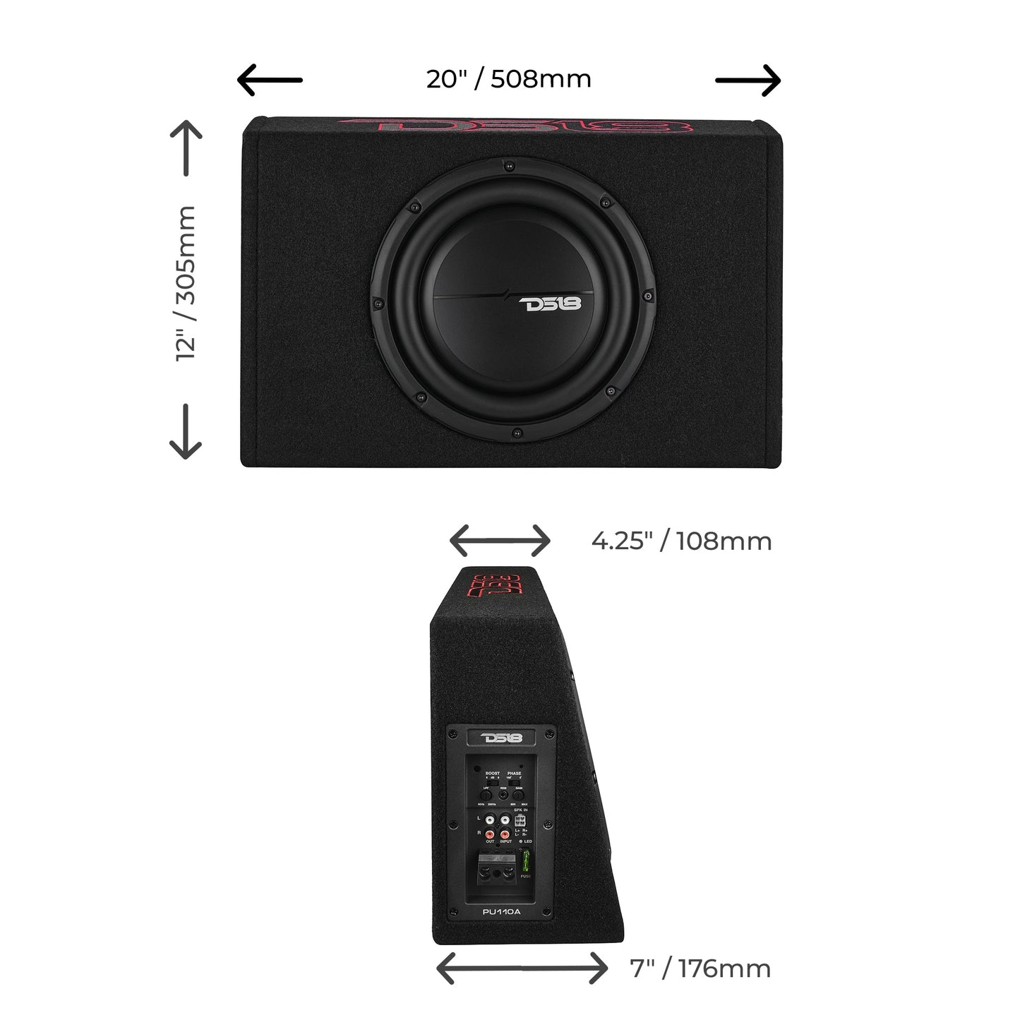 10” Amplified Shallow Subwoofer Enclosure for Pickup Trucks.