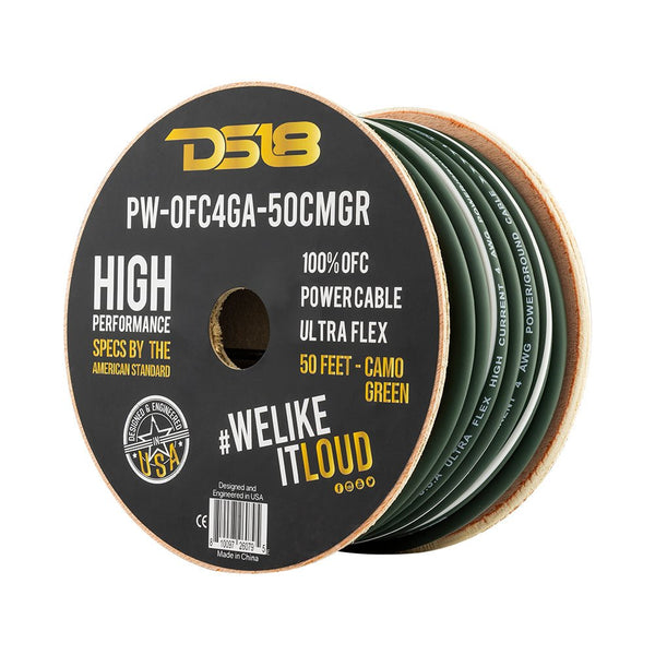 4-GA 100% OFC Ground, Power Cable, 50 Feet -Camo Green.