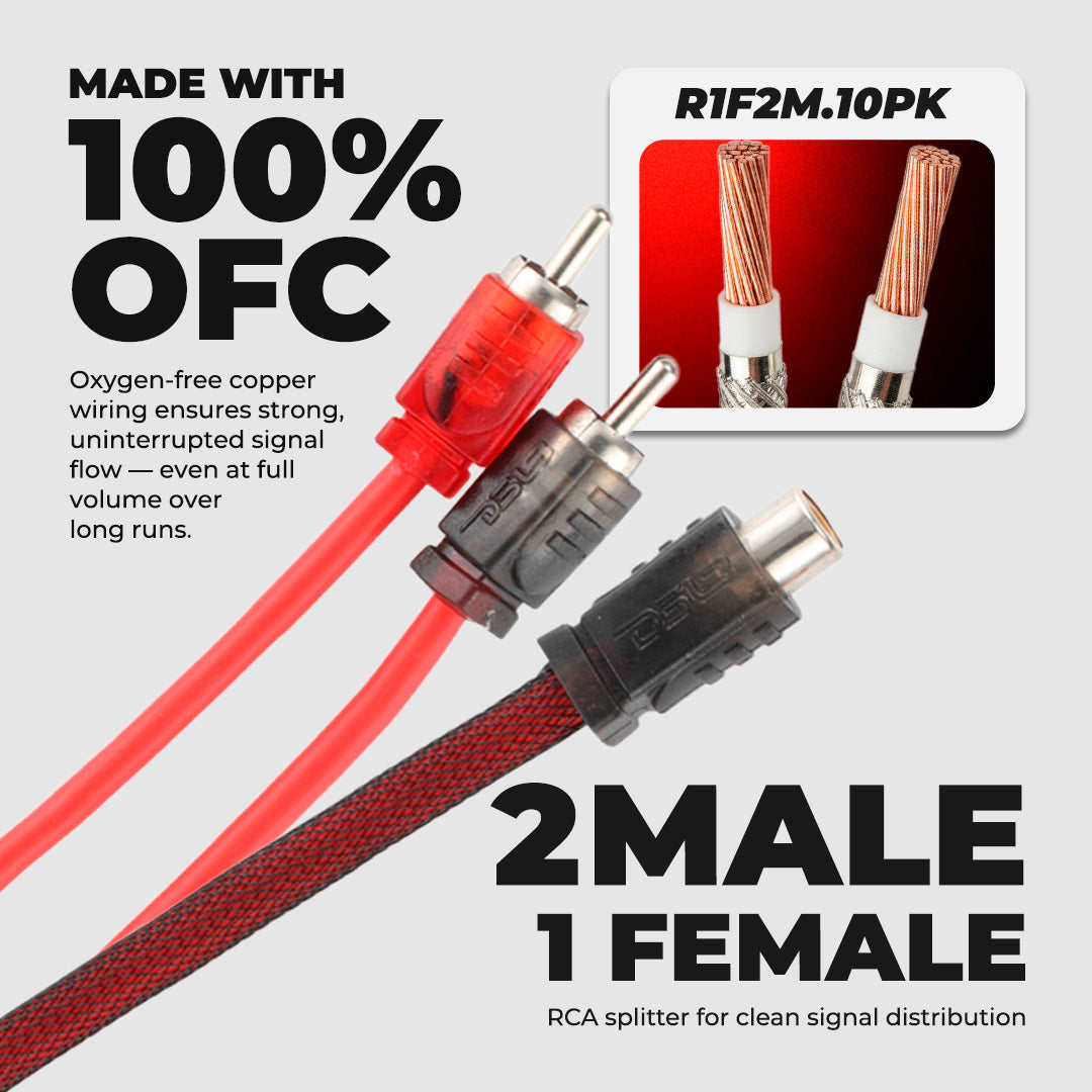 Level 2 RCA 100% Copper OFC Y Connector 1 FEMALE to 2 MALE - 10 Pack.