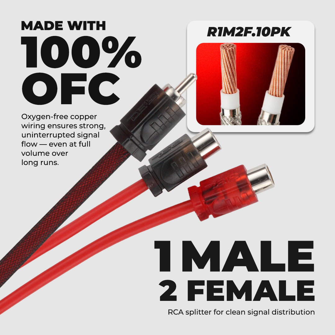 Level 2 RCA 100% OFC Y Connector – 1 Male / 2 Female (10-Pack).