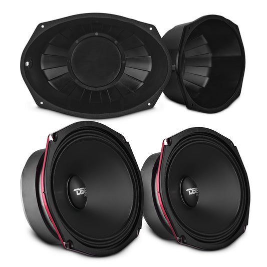 6x9” Motorcycle Audio Bundle – Shallow Water-Resistant Midrange Loudspeakers + Sealed ABS Baffles (Pair) | High Output, Easy Install.