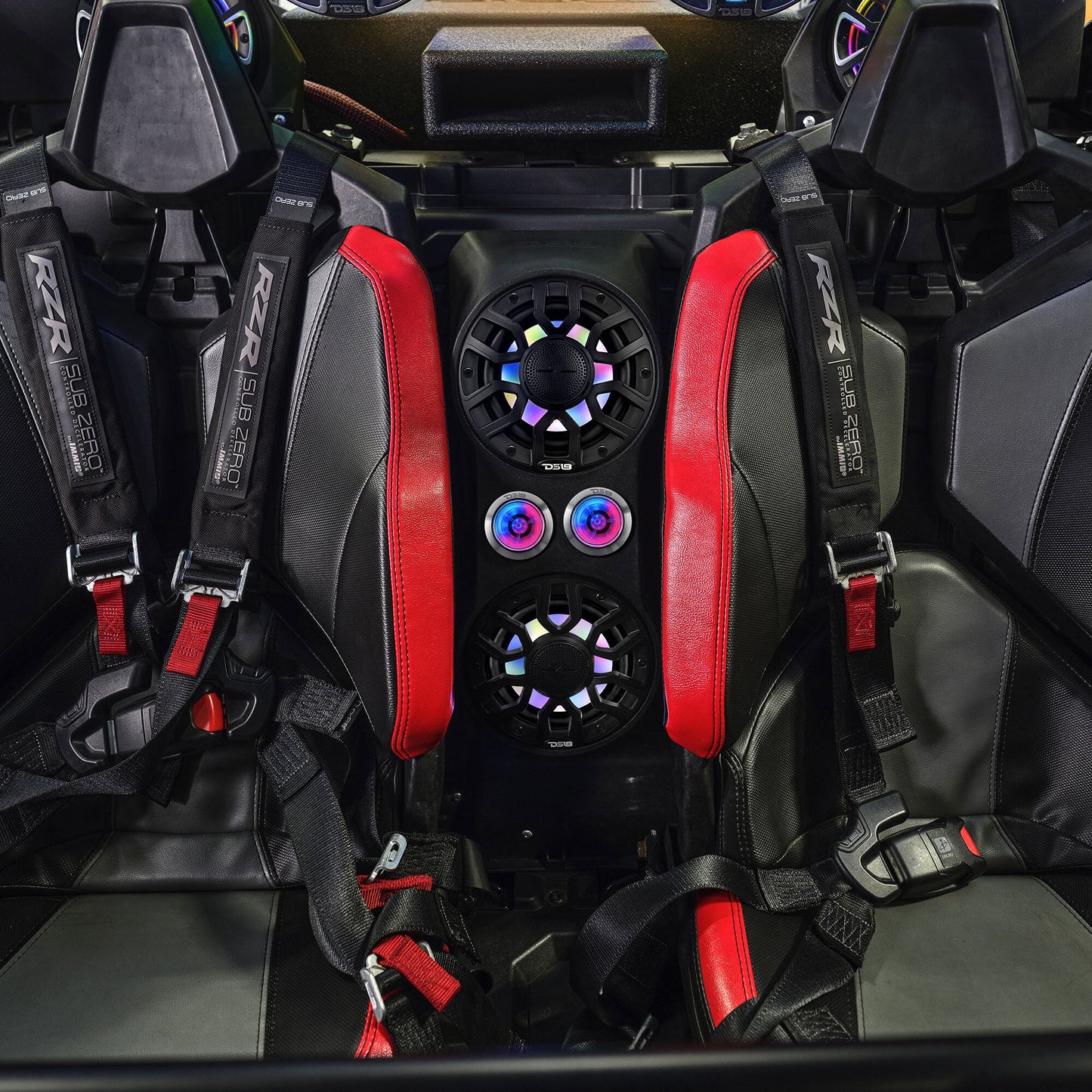 Polaris RZR Pro Waterfall Center Console Enclosure for 2020+ Models – Preloaded with 6.5" Speakers & 2.3" Tweeters | Digital LED Lights.