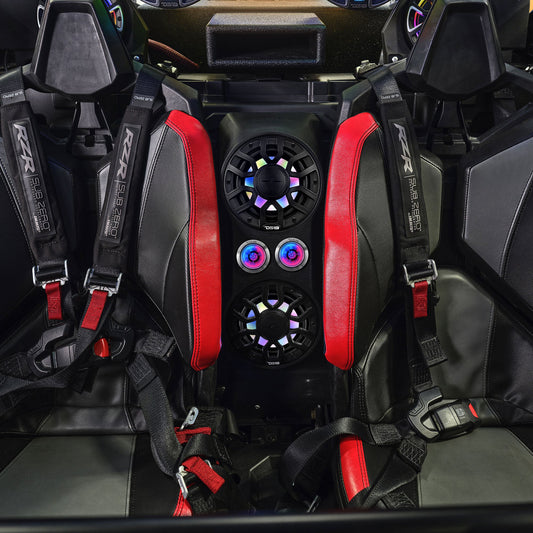 Polaris RZR Pro Waterfall Center Console Enclosure for 2020+ Models – Preloaded with 6.5" Speakers & 2.3" Tweeters | Digital LED Lights.