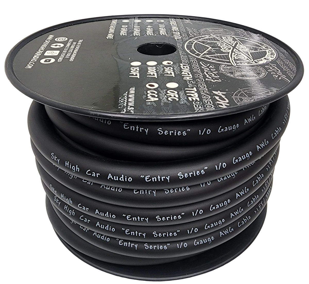 Sky High Car Audio E-Series CCA 1/0 Gauge Power/Ground Wire – 50ft Spool.