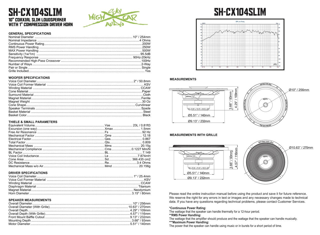 Sky High Car Audio SH-CX104SLIM 10" Slim Coaxial Speaker with Compression Driver Horn.
