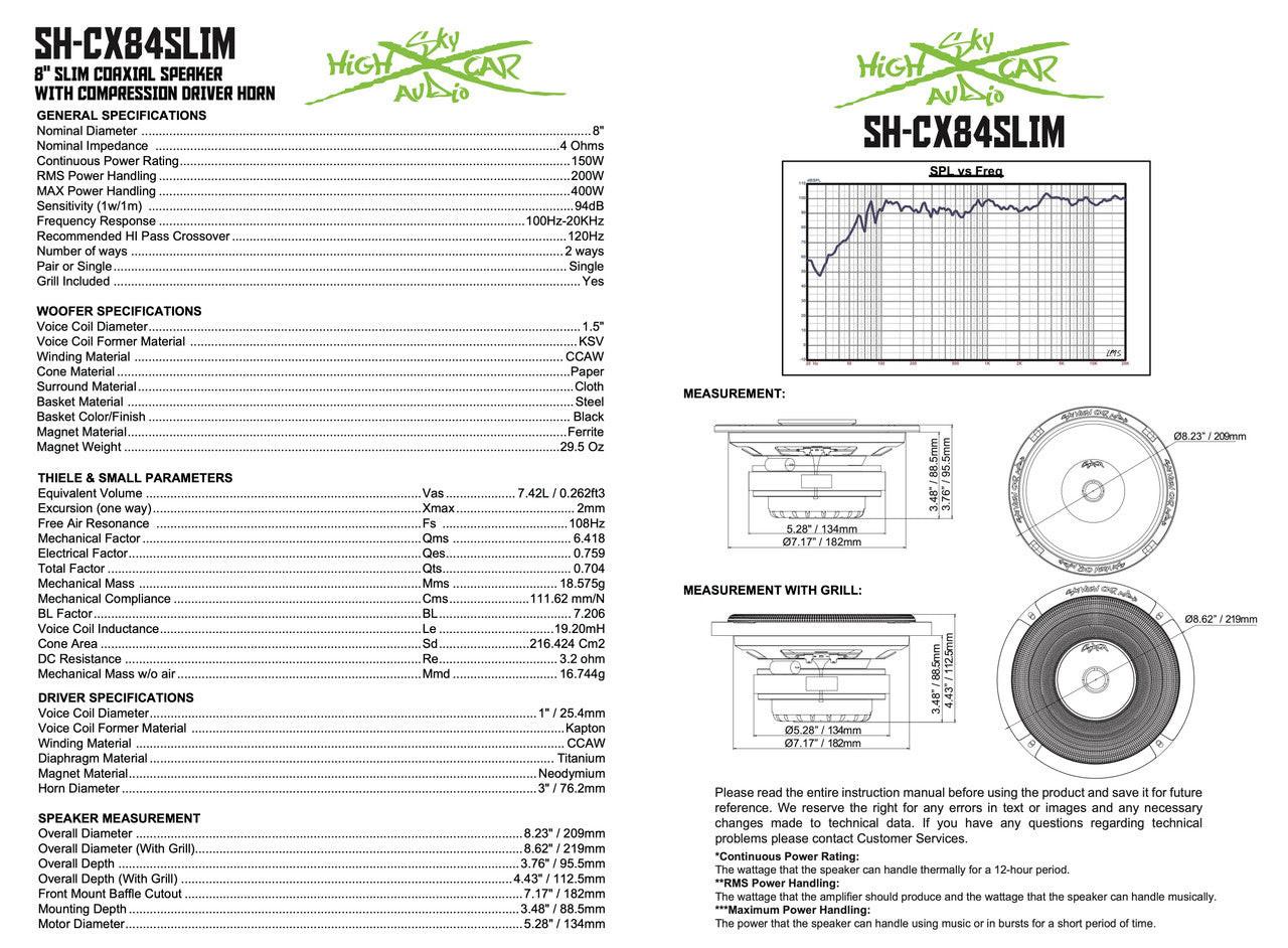 Sky High Car Audio SH-CX84SLIM 8" Slim Coaxial Speaker With Compression Driver Horn - Audio Sellerz