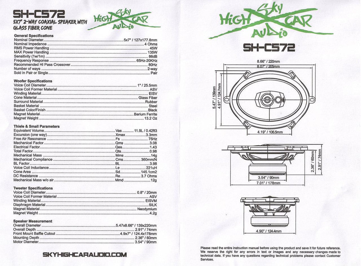 SHCA - C572 5x7" 2-way Coaxial Speakers (Pair) With Glass Fiber Cone - Sold by Audio Sellerz