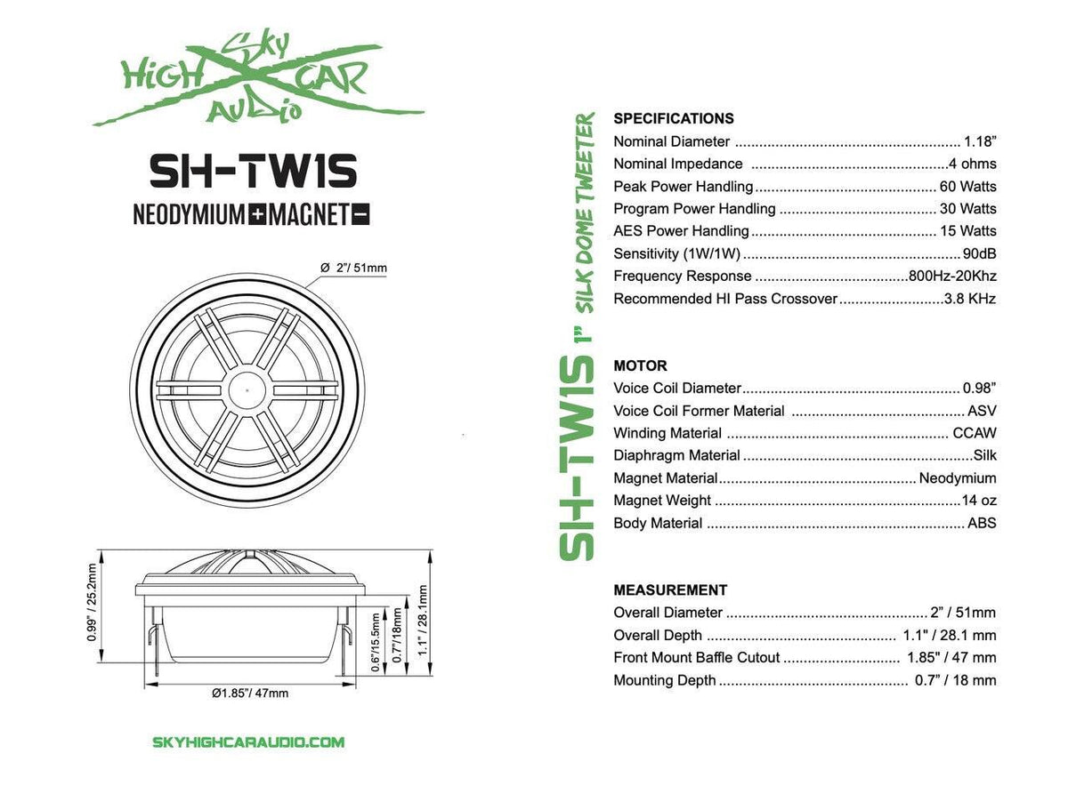SHCA - TW1S Neo Silk Dome 1" VC Tweeter (Pair) - Sold by Audio Sellerz