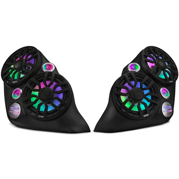 Polaris Slingshot Dual Front Fender 8” Loaded Speaker Pods with Digital LED Lighting.