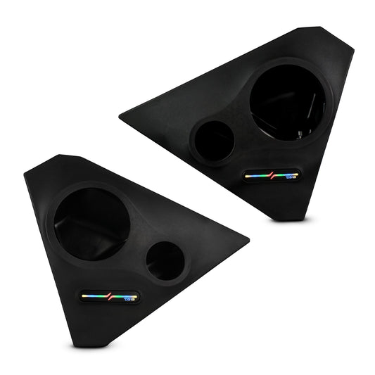 Polaris Slingshot Front Kick Empty Panel Pods With Digital LED Lights fits 2 x 6.5" Speakers and 2 x 3.8" Bullet Tweeters | 2015 - Current.