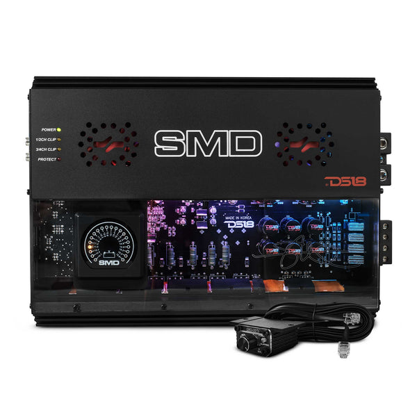 SMD 4-Channel Class AB Amplifier with VM-1 Voltmeter and Digital LED Lights 4 x 300W at 2-Ohm - Steve Meade Designs.