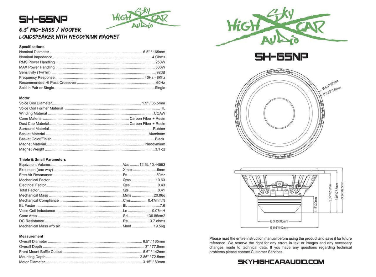 Sky High Car Audio 6.5" Neo Mid Woofer Pair - Sold by Audio Sellerz
