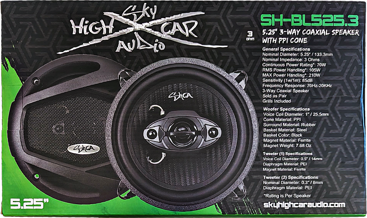 Sky High Car Audio BL525.3 5.25" Coaxial 3 Ohm Speakers - Sold by Audio Sellerz