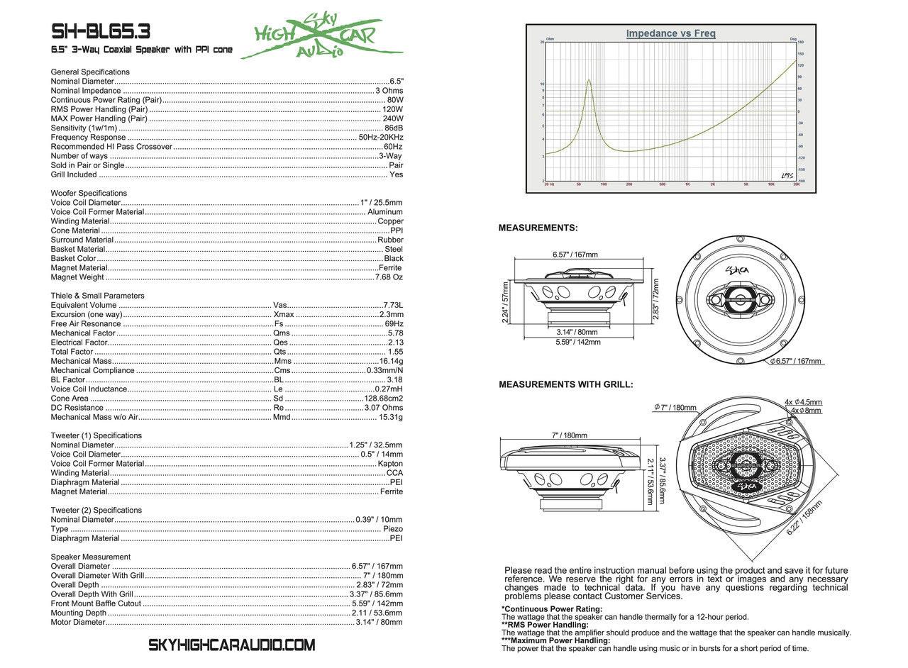 Sky High Car Audio BL65.3 6.5" Coaxial 3 Ohms Speakers Pair - Audio Sellerz