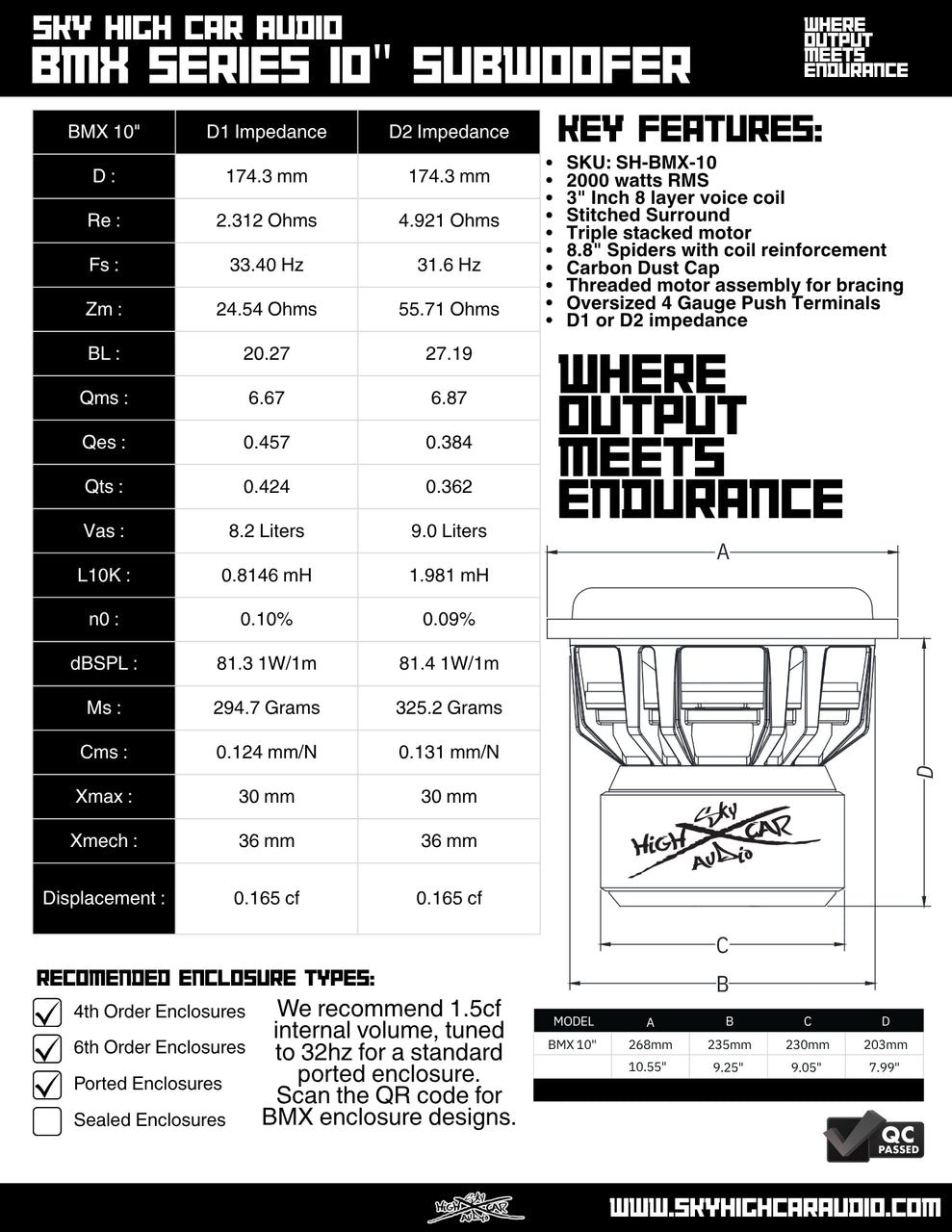 Sky High Car Audio BMX Series 10" Subwoofer – 2500W RMS D1/D2 - Sold by Audio Sellerz
