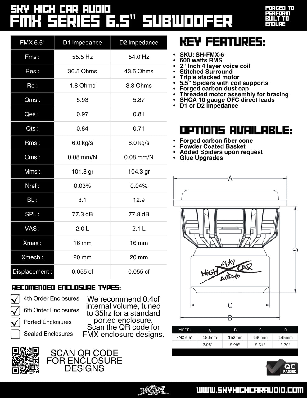 Sky High Car Audio FMX Series 6.5" Subwoofer – 600W RMS D1/D2 - Sold by Audio Sellerz