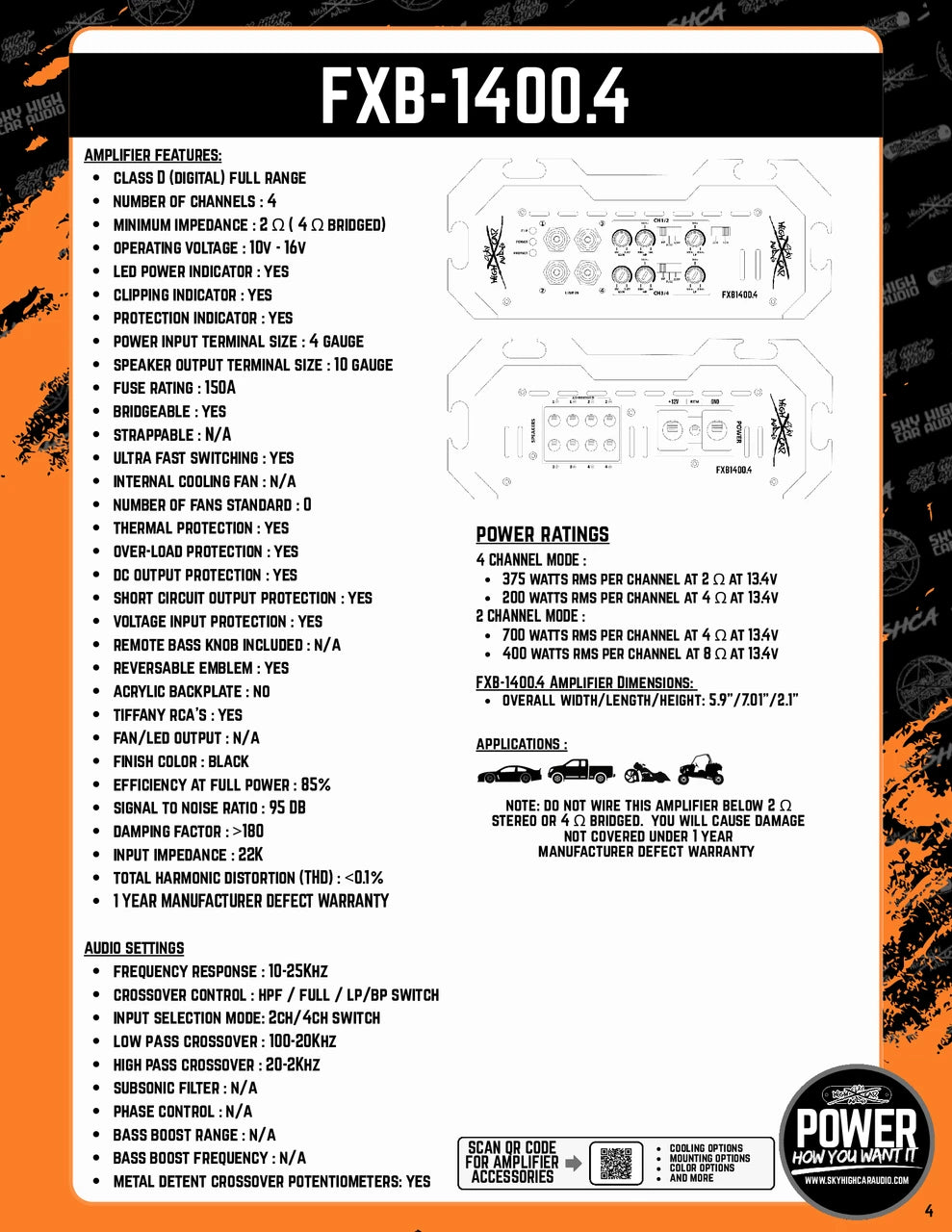 Sky High Car Audio FXB 1400.4 4-Channel Amplifier - Sold by Audio Sellerz