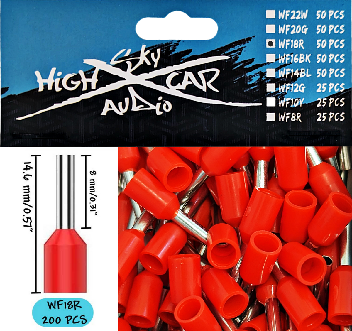 Sky High Car Audio Insulated Aluminum Wire Ferrules 8 Gauge-22 Gauge 1200 Assorted Sizes Set - Sold by Audio Sellerz