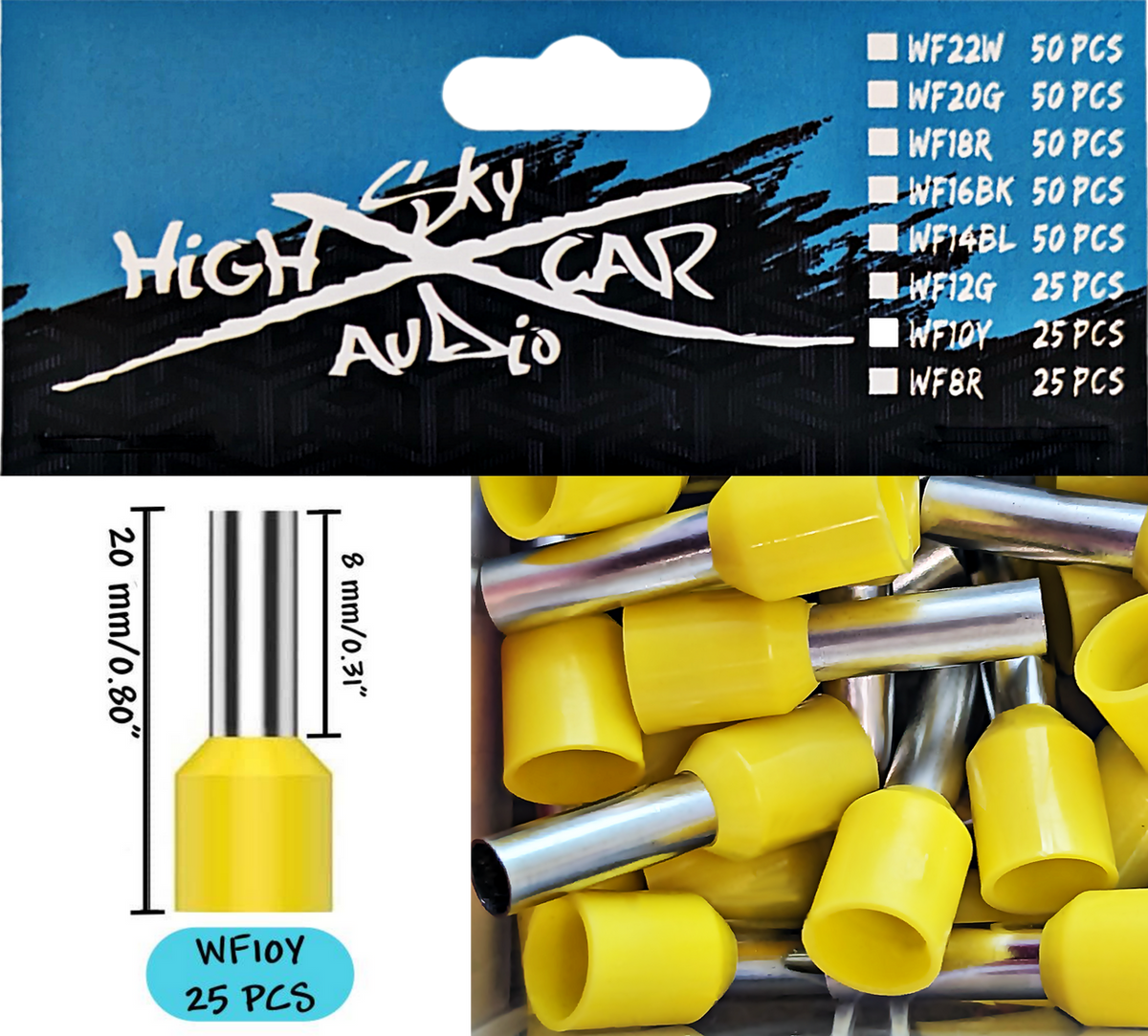Sky High Car Audio Insulated Aluminum Wire Ferrules 8 Gauge-22 Gauge 1200 Assorted Sizes Set - Sold by Audio Sellerz
