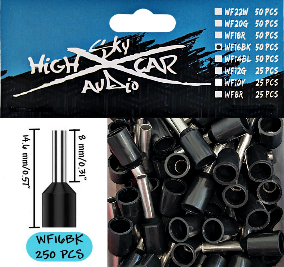 Sky High Car Audio Insulated Aluminum Wire Ferrules 8 Gauge-22 Gauge 1200 Assorted Sizes Set - Sold by Audio Sellerz