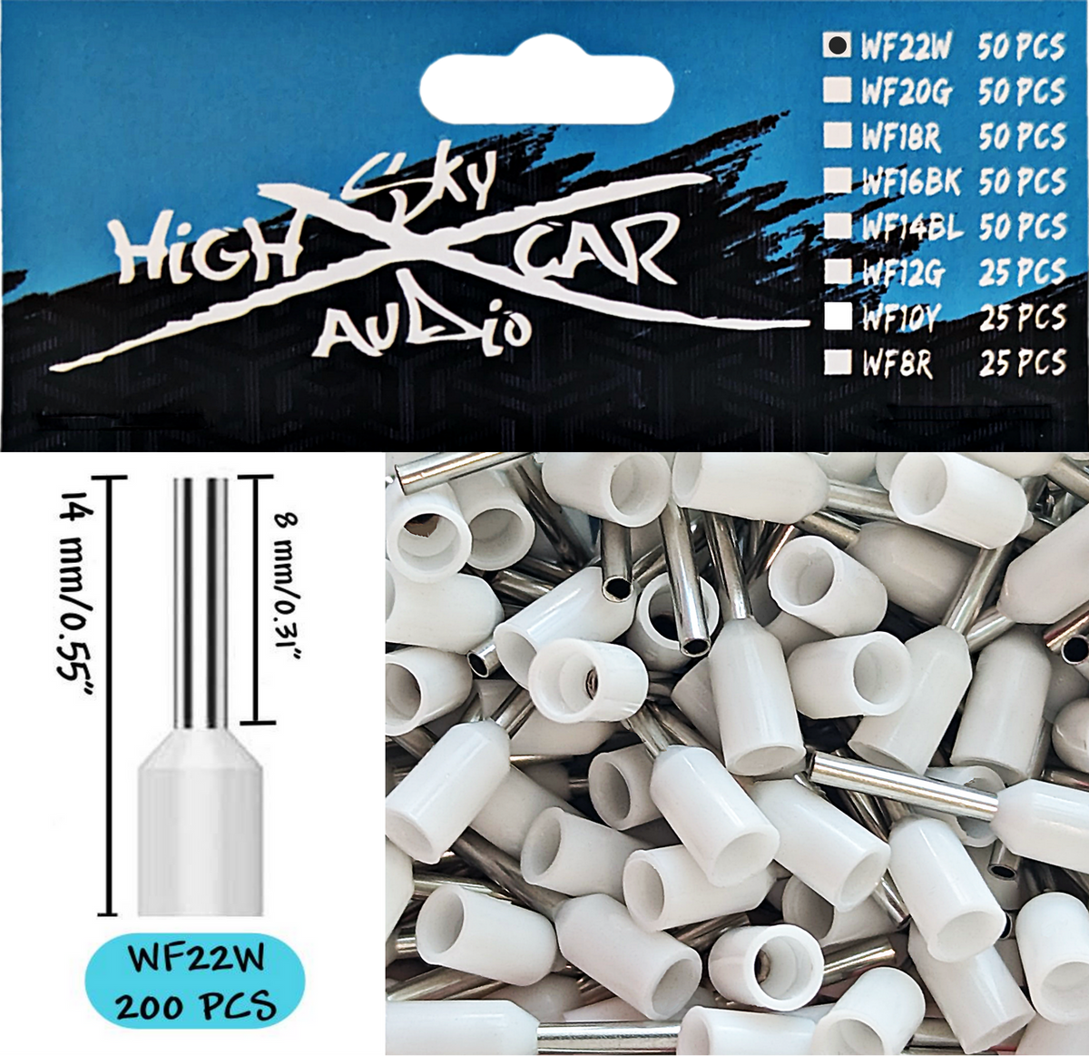 Sky High Car Audio Insulated Aluminum Wire Ferrules 8 Gauge-22 Gauge 1200 Assorted Sizes Set - Sold by Audio Sellerz
