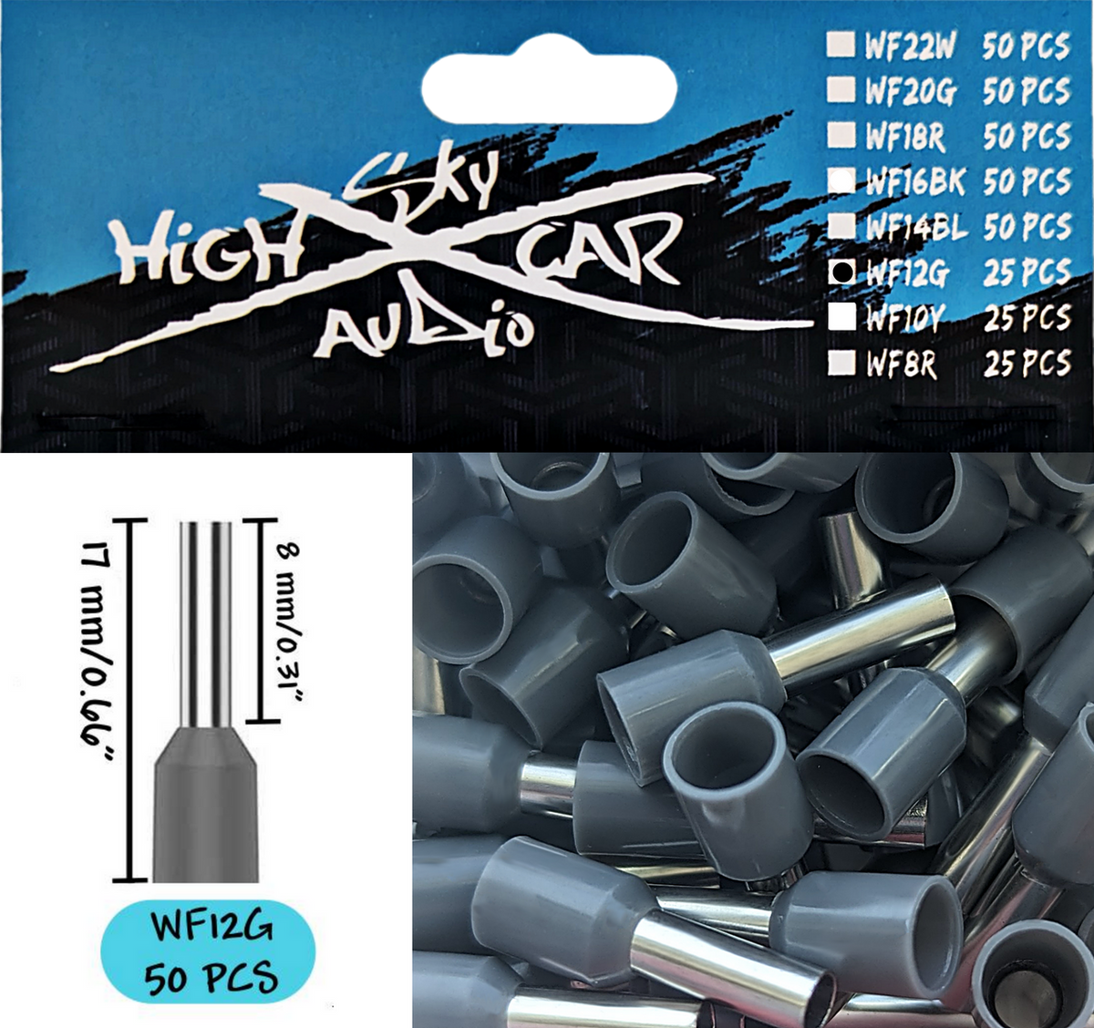 Sky High Car Audio Insulated Aluminum Wire Ferrules 8 Gauge-22 Gauge 1200 Assorted Sizes Set - Sold by Audio Sellerz