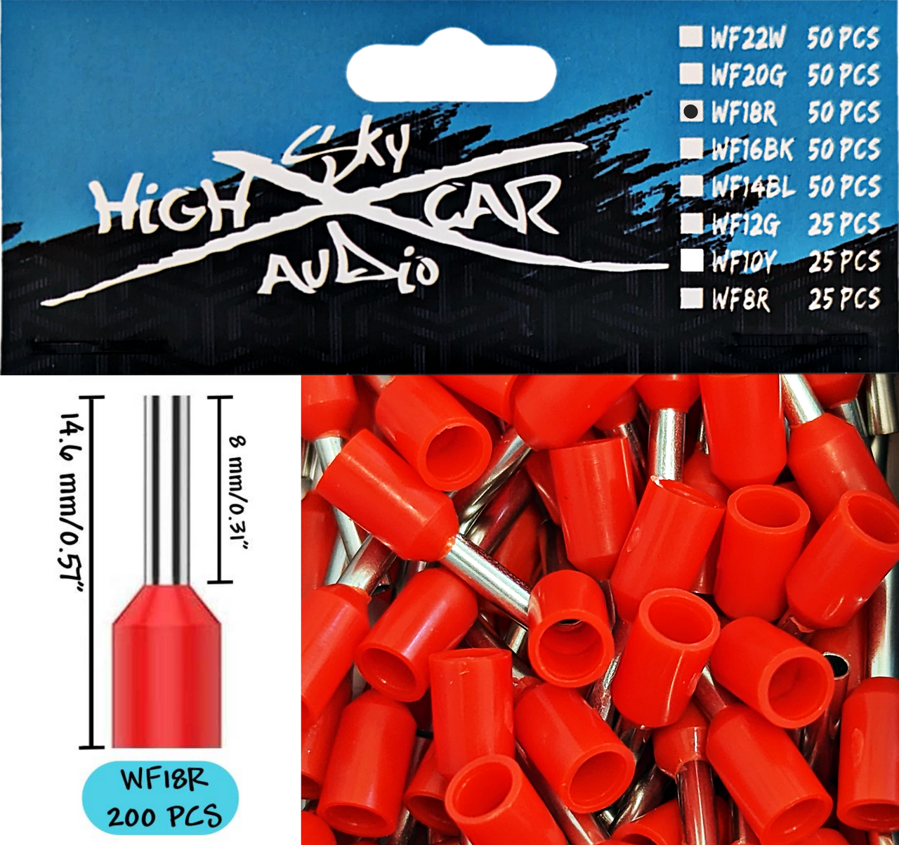 Sky High Car Audio Insulated Aluminum Wire Ferrules 8 Gauge-22 Gauge 1200 Assorted Sizes Set - Audio Sellerz
