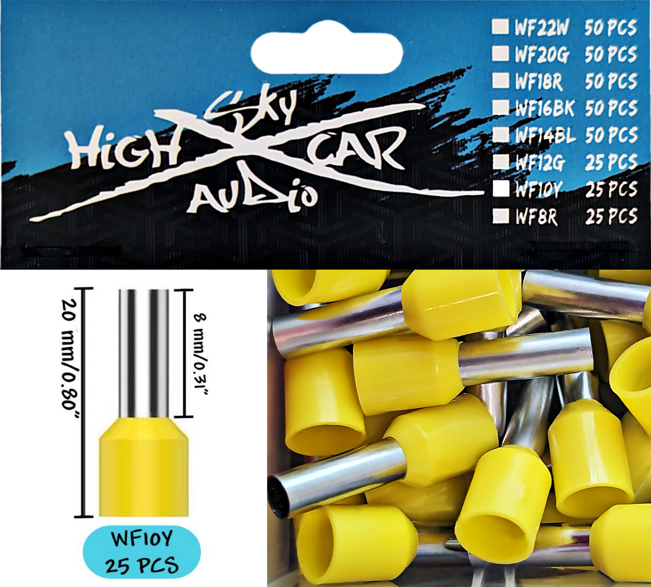 Sky High Car Audio Insulated Aluminum Wire Ferrules 8 Gauge-22 Gauge 1200 Assorted Sizes Set - Audio Sellerz