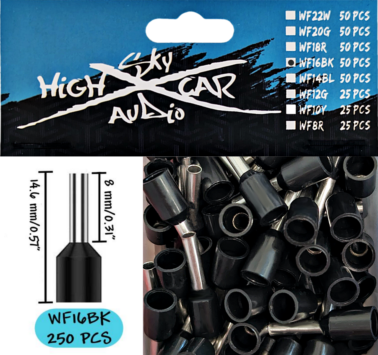 Sky High Car Audio Insulated Aluminum Wire Ferrules 8 Gauge-22 Gauge 1200 Assorted Sizes Set - Audio Sellerz