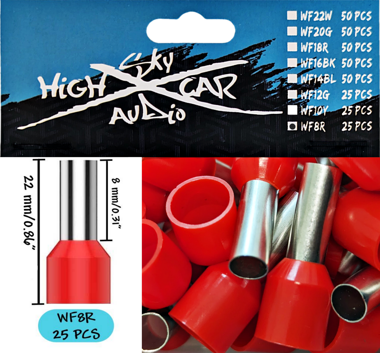 Sky High Car Audio Insulated Aluminum Wire Ferrules 8 Gauge-22 Gauge 1200 Assorted Sizes Set - Audio Sellerz