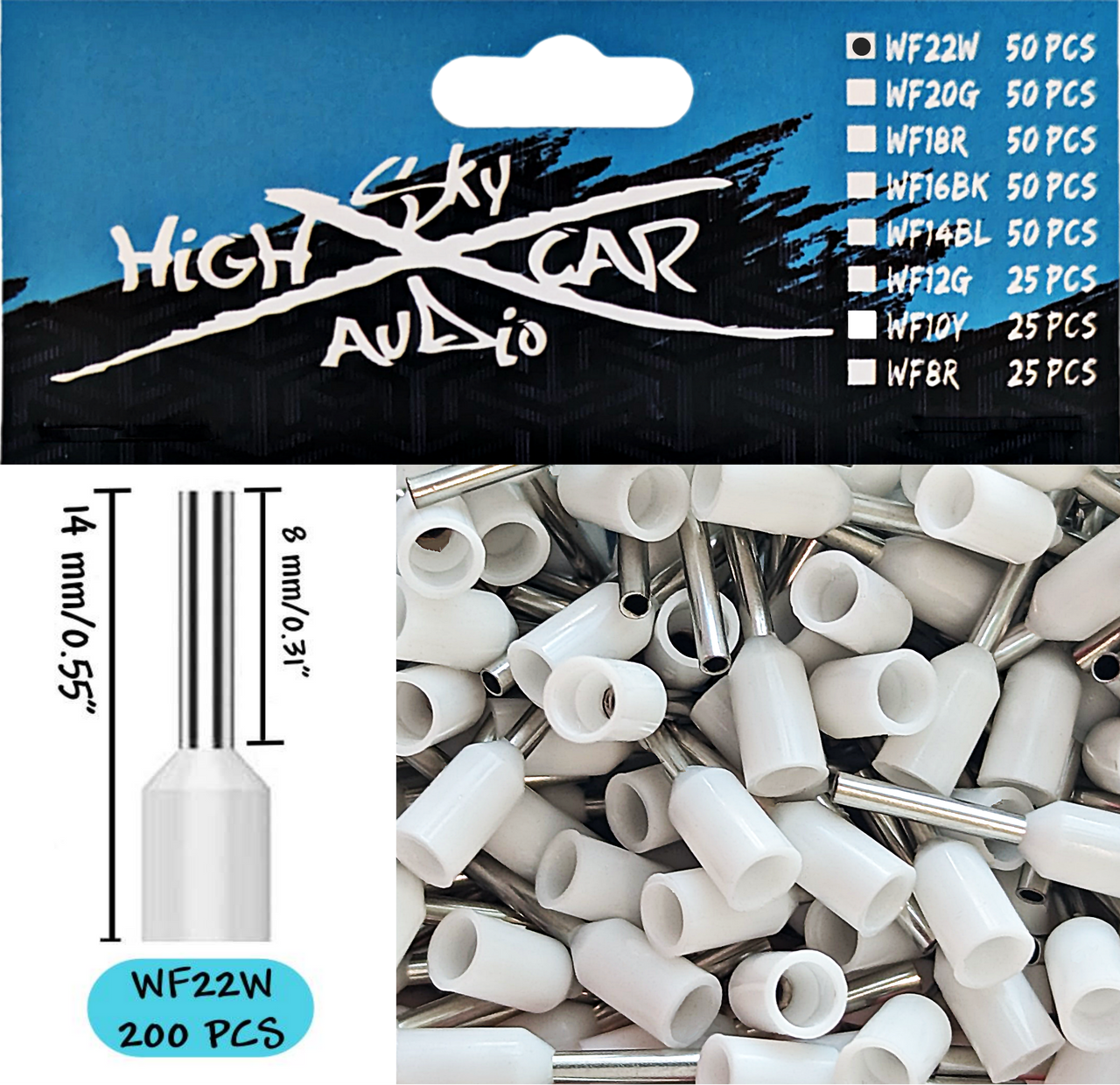 Sky High Car Audio Insulated Aluminum Wire Ferrules 8 Gauge-22 Gauge 1200 Assorted Sizes Set - Audio Sellerz
