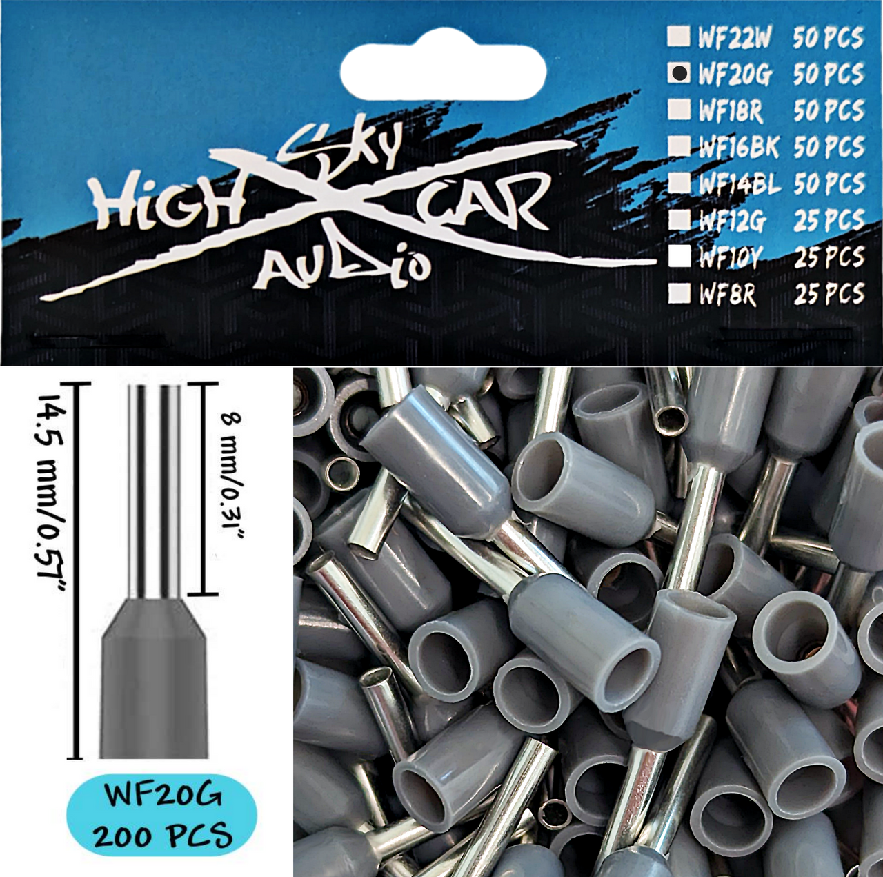 Sky High Car Audio Insulated Aluminum Wire Ferrules 8 Gauge-22 Gauge 1200 Assorted Sizes Set - Audio Sellerz