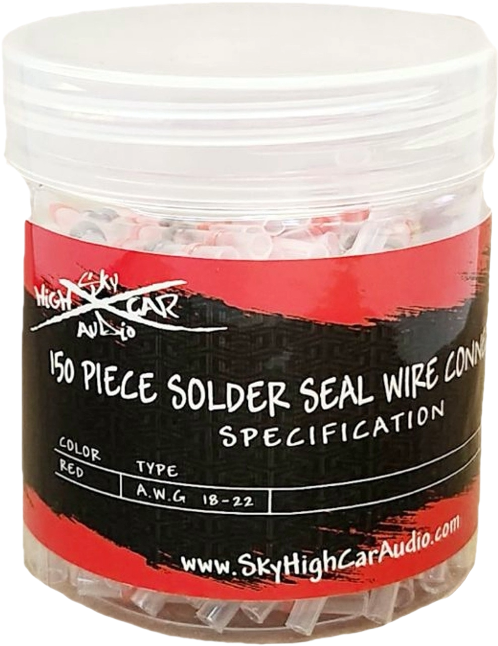Sky High Car Audio Red Solder Seal Wire Connectors – AWG 18–22 (150 Pieces) - Sold by Audio Sellerz