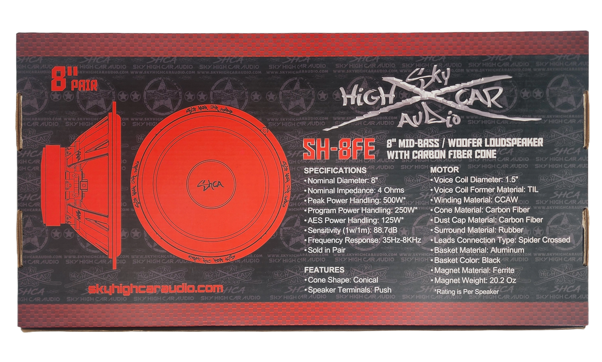 Sky High Car Audio SH-8FE 8" Mid Woofer Pair w/ Carbon Fiber Cone - Sold by Audio Sellerz