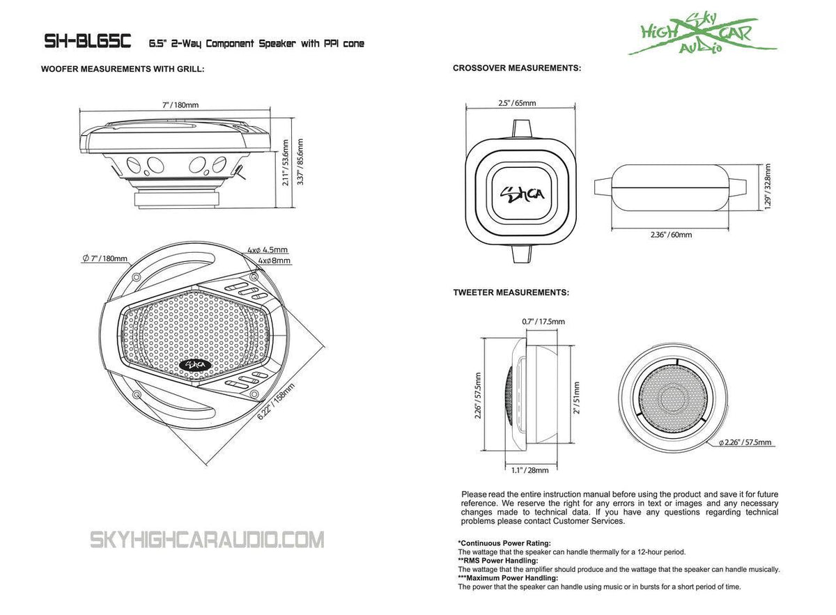 Sky High Car Audio SH-BL65C 6.5" 2-Way Component Set 3 Ohm - Sold by Audio Sellerz