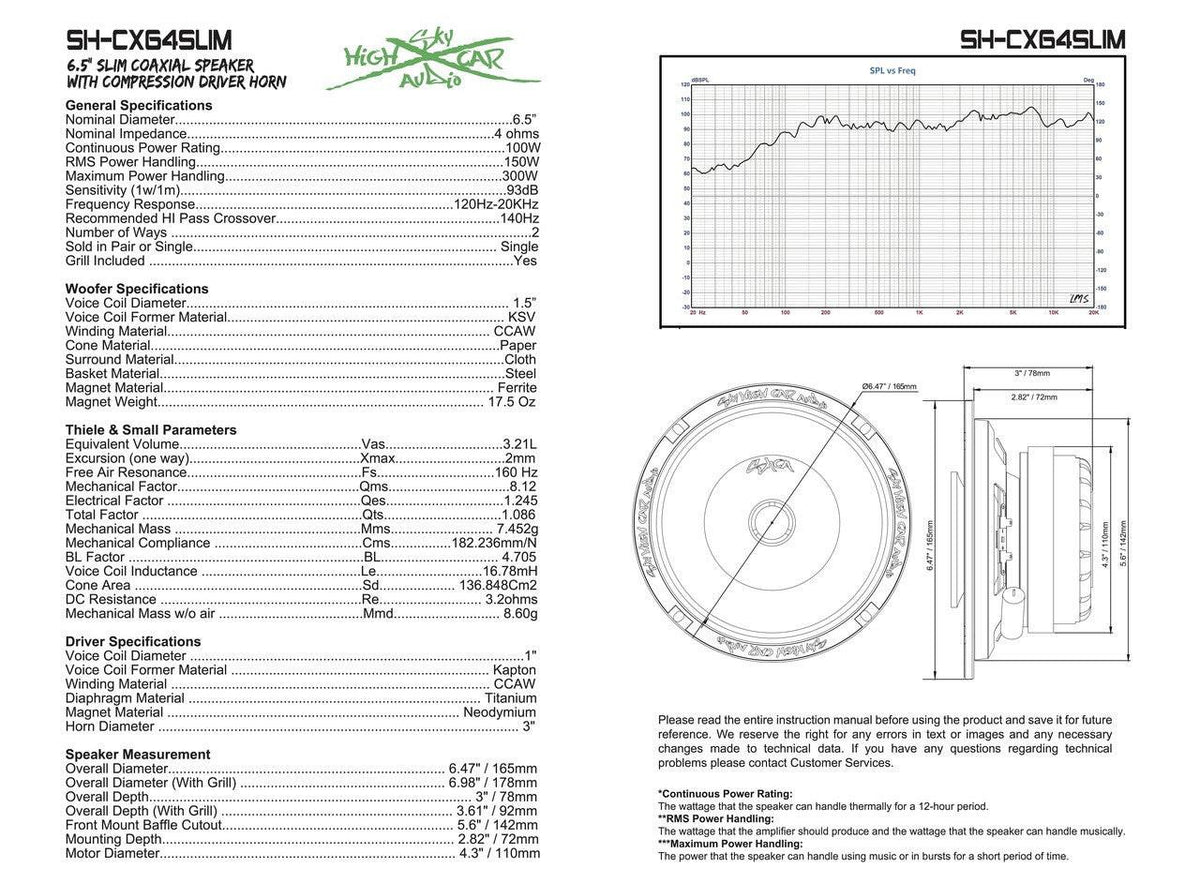 Sky High Car Audio SH-CX64SLIM 6.5” Slim Coaxial Speaker with Compression Driver Horn – Single - Sold by Audio Sellerz