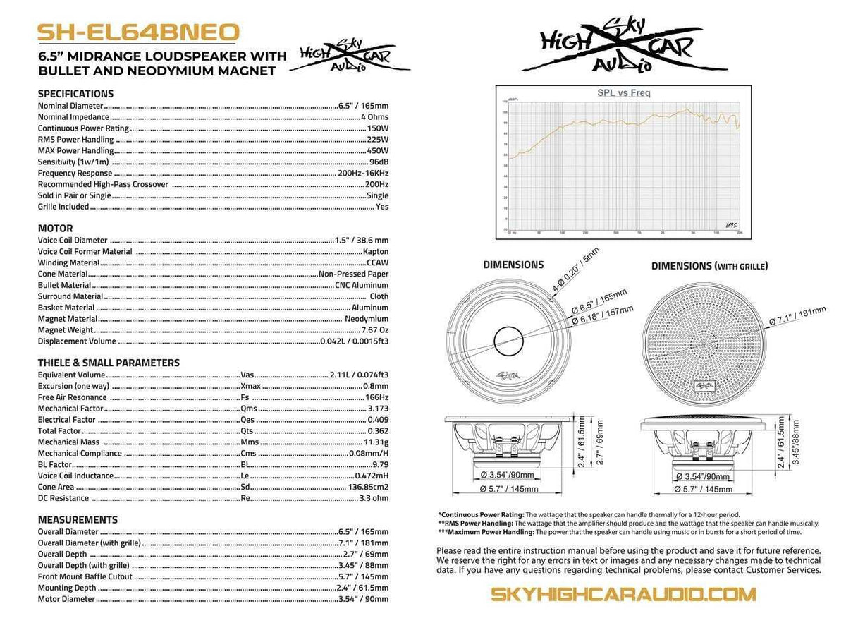 Sky High Car Audio SH-EL64BNEO 6.5” Neodymium Bullet Midrange Speaker (Single) - Sold by Audio Sellerz