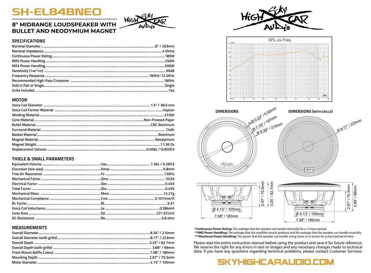 Sky High Car Audio SH-EL84BNEO 8” Neodymium Bullet Midrange Speaker (Single) - Sold by Audio Sellerz