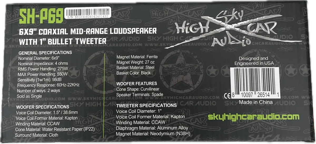 Sky High Car Audio SH-P69 6x9" Coaxial Mid-Range Loudspeaker with 1" Bullet Tweeter - Sold by Audio Sellerz