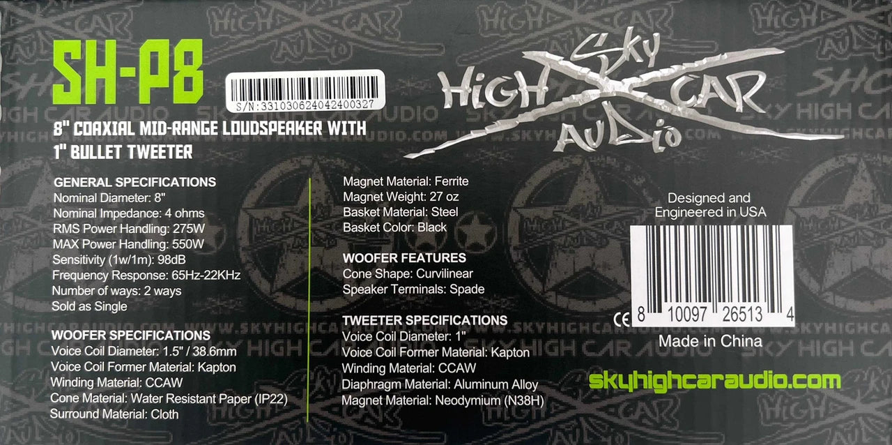 Sky High Car Audio SH-P8 8” COAXIAL MID-RANGE LOUDSPEAKER WITH 1" BULLET TWEETER - Audio Sellerz
