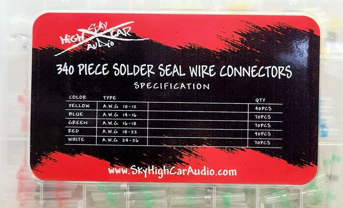 Sky High Car Audio Solder Seal Wire Connectors Assortment – 340 Piece Kit (AWG 10–26) - Sold by Audio Sellerz